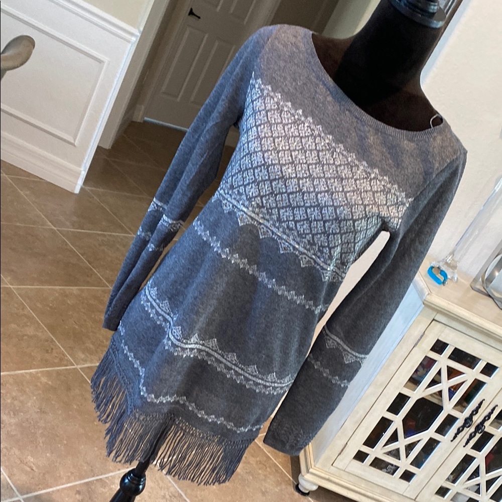 WHBM gray/silver embellished fringe bottom tunic, size XS